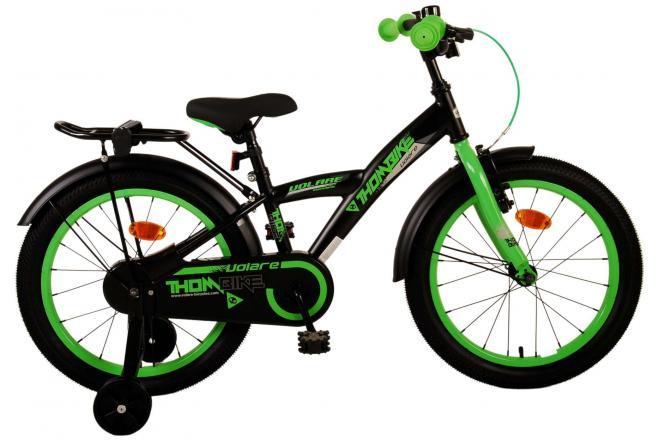 Volare Thombike Kinderfiets - Jongens - 18 inch - Zwart Groen - Luxe zacht zadel, handige achterdrager, afneembare zijwieltjes