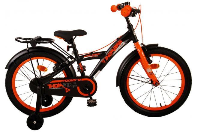 Volare Thombike Kinderfiets - Jongens - 18 inch - Zwart Oranje - Twee handremmen - Luxe zacht zadel - Handige achterdrager - Gesloten kettingkast - Afneembare zijwieltjes - Tijdloos en stevig frame - Veilig en comfortabel
