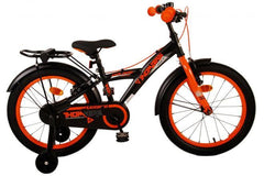 Volare Thombike Kinderfiets - Jongens - 18 inch - Zwart Oranje - Twee handremmen - Luxe zacht zadel - Handige achterdrager - Gesloten kettingkast - Afneembare zijwieltjes - Tijdloos en stevig frame - Veilig en comfortabel