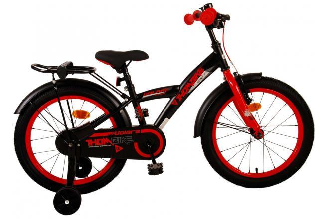Volare Thombike Kinderfiets - Jongens - 18 inch - Zwart Rood - Topkwaliteit jongensfiets met handrem, terugtraprem, gesloten kettingkast, afneembare zijwieltjes, luxe zacht zadel, handige achterdrager, verstelbaar stuur, inclusief montagemateriaal - Fitmarktnl