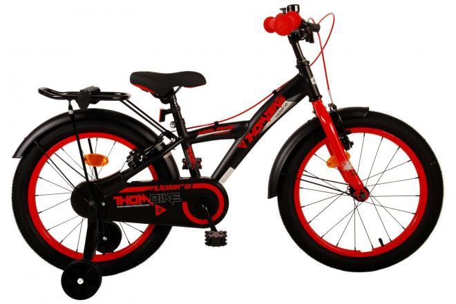 Volare Thombike Kinderfiets - Jongens - 18 inch - Zwart Rood - Twee handremmen - Luxe zacht zadel, handige achterdrager, afneembare zijwieltjes, gesloten kettingkast, leuke bel, extra lange zadelpen, verstelbaar stuur, hoogwaardige materialen, topkwaliteit fiets