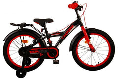 Volare Thombike Kinderfiets - Jongens - 18 inch - Zwart Rood - Twee handremmen - Luxe zacht zadel, handige achterdrager, afneembare zijwieltjes, gesloten kettingkast, leuke bel, extra lange zadelpen, verstelbaar stuur, hoogwaardige materialen, topkwaliteit fiets