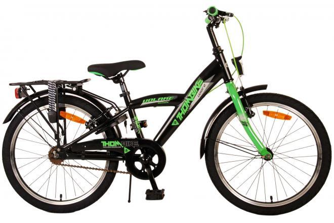 Volare Thombike Kinderfiets - Jongens - 20 inch - Zwart Groen - Twee Handremmen - Luxe zacht zadel, reflectoren, verstelbaar stuur en extra lange zadelpen