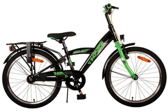 Volare Thombike Kinderfiets - Jongens - 20 inch - Zwart Groen - topkwaliteit fiets met handrem, terugtraprem, verlichting, reflectoren, zacht zadel, handvaten, achterdrager, verstelbaar frame, standaard, slot, lange zadelpen, in hoogte verstelbaar stuur