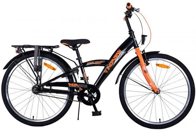 Volare Thombike Kinderfiets - Jongens - 24 inch - Zwart Oranje - 3 versnellingen - Veilige en duurzame jongensfiets met handrem en terugtraprem, verlichting, comfortabel zadel, 3 versnellingen, verstelbare zadelhoogte, en accessoires