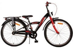 Black and red 24 inch Volare Thombike Kinderfiets for boys with hand and back brakes, battery-powered lights, soft saddle, adjustable seat and handlebars, and safety features for a comfortable and safe riding experience from Fitmarktnl