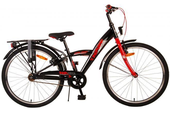 Volare Thombike Kinderfiets - Jongens - 24 inch - Zwart Rood - Twee handremmen: Een moderne, veilige en comfortabele jongensfiets met reflectoren, verlichting, verstelbaar stuur en zadel, achterdrager, standaard en sterk slot