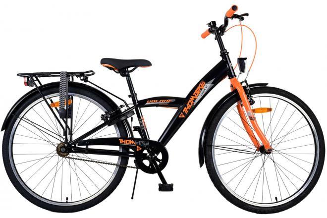 Volare Thombike Kinderfiets - Jongens - 26 inch - Zwart Oranje - Twee Handremmen: Zwarte jongensfiets met oranje accenten, luxe zacht zadel, handremmen, verlichting, reflectoren, verstelbaar stuur en zadelhoogte, achterdrager, standaard en slot