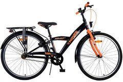 Volare Thombike Kinderfiets - Jongens - 26 inch - Zwart Oranje - Twee Handremmen: Zwarte jongensfiets met oranje accenten, luxe zacht zadel, handremmen, verlichting, reflectoren, verstelbaar stuur en zadelhoogte, achterdrager, standaard en slot