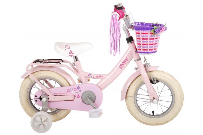Volare Ashley Kinderfiets - Meisjes - 12 inch - Roze - 95% afgemonteerd - Schattige roze meisjesfiets met handrem, terugtraprem, zijwieltjes, mandje, verstelbaar zadel en stuur, veiligheid en comfort voor kinderen, Fitmarktnl