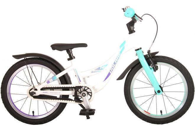 Volare Glamour Kinderfiets - Meisjes - 16 inch - Wit/Mint Groen - Prime Collection: Moderne en lichte meisjesfiets met handrem, terugtraprem, reflectoren, bel en verstelbare zadelhoogte voor veilig en comfortabel fietsplezier