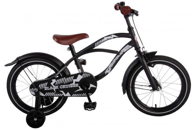 Volare Black Cruiser 16 inch Kinderfiets - Jongens - Zwart - Handrem, Terugtraprem, Gesloten Kettingskast, Afneembare Zijwieltjes, In Hoogte Verstelbaar Zadel en Stuur, Veilig en Comfortabel - Fitmarktnl
