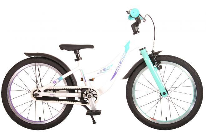 Volare Glamour 18 inch meisjesfiets - wit en mintgroen - met handrem en terugtraprem, reflectoren, licht aluminium frame, comfortabel zadel en verstelbare zadelhoogte - Fitmarktnl
