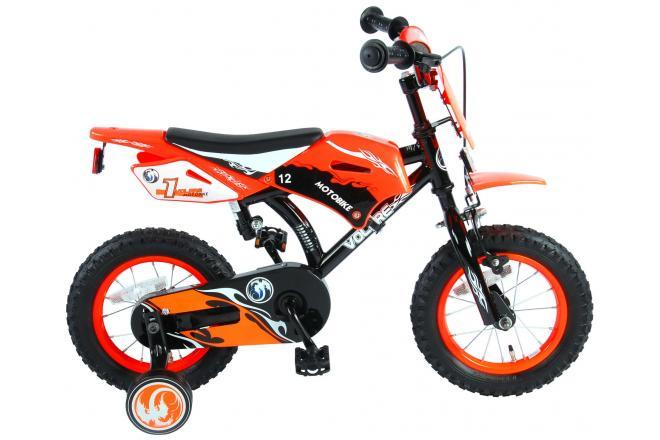 Volare Motorbike Kinderfiets - Jongens - 12 inch - Oranje - 95% afgemonteerd - Jongensfiets met handrem, terugtraprem, zijwieltjes, reflectoren, en comfortabel zacht racezadel Hoogte verstelbaar stuur voor ultiem fietsplezier!