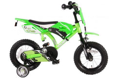 Groene Volare Motorbike 12 inch jongensfiets met handrem en terugtraprem