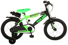 Neon Groen Zwart Volare Sportivo 16 inch Jongensfiets met handremmen en afneembare zijwieltjes