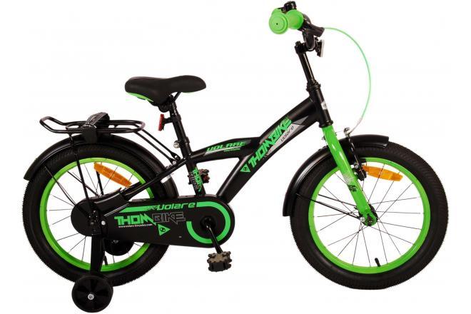 Volare Thombike Kinderfiets - Jongens - 16 inch - Zwart Groen - veilige en comfortabele jongensfiets met handrem, terugtraprem, gesloten kettingkast, afneembare zijwieltjes, zacht zadel, verstelbaar stuur en zadel, inclusief montagemateriaal - Fitmarktnl