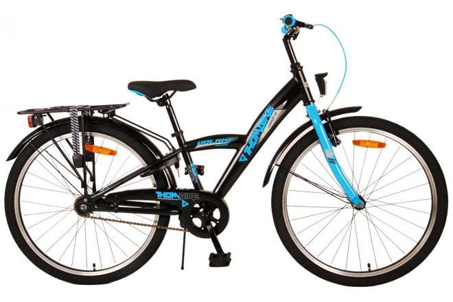 Volare Thombike Kinderfiets - Jongens - 24 inch - Zwart Blauw: topkwaliteit jongensfiets met handrem, terugtraprem, verlichting, zacht zadel, verstelbare hoogte, reflectoren, standaard, slot, en extra lange zadelpen voor groei