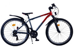 Kinderfiets Volare XC Race 26 inch - Rood/Grijs - 21 versnellingen - Shimano - Handremmen - Verlichting - Reflectoren - Zacht zadel - Standaard - Brede banden - Lang meegroeiend - Fitmarktnl