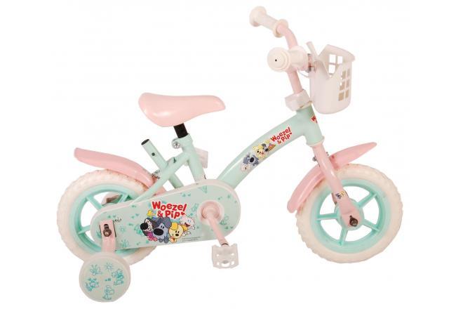 Meisjes 10 inch mint blauw/roze Woezel & Pip kinderfiets met doortrapsysteem, veiligheidskenmerken, verstelbaar zadel en stuur, luchtvrije schuimbanden, geschikt voor unieke behoeften van elk kind