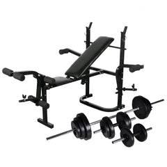 Gewichtenbank Met Gewichtenrek En Halterset 30,5 Kg
