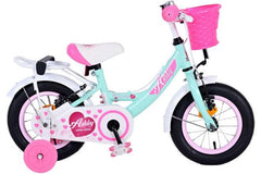 Volare Ashley 12 inch meisjesfiets in groen met twee handremmen, afneembare zijwieltjes, gesloten kettingkast, rieten mandje, verstelbaar zadel en stuur