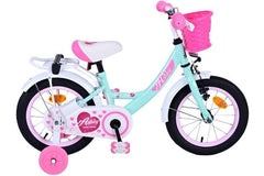 Volare Ashley 14 inch meisjesfiets - Groene kinderfiets met handrem, zijwieltjes, gesloten kettingkast, rieten mandje, verstelbaar zadel en stuur - Fitmarktnl
