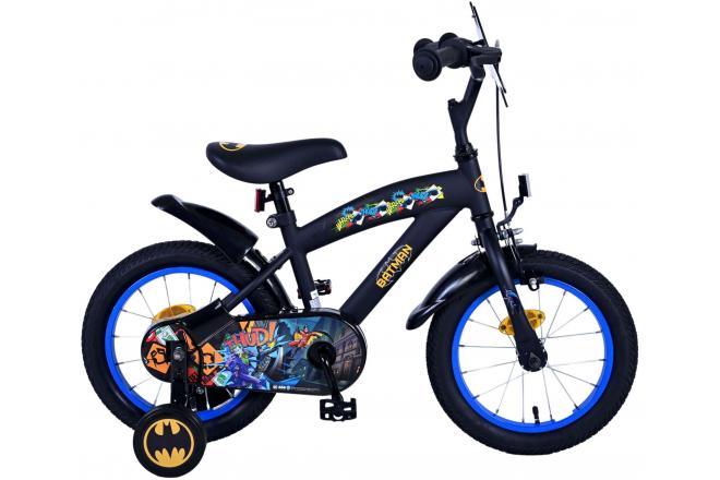 Stoere mat zwarte Batman jongensfiets met gesloten kettingkast en luchtvrije schuimbanden