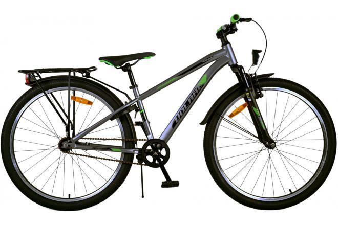 Product image of Volare Cross Kinderfiets - Jongens - 26 inch - Grijs, featuring handrem, terugtraprem, reflectoren, verlichting, comfort, zadel, standaard, slot, extra lange zadelpen, stoer design, veiligheid, comfort, duurzaamheid, accessoires, en betaalbare prijs