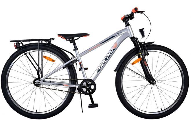 Volare Cross 26 inch jongensfiets in zilver met handrem, terugtraprem, reflectoren, verlichting, achterdrager, zacht zadel, standaard en stevig slot voor langdurig gebruiksgemak