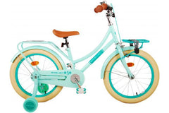 Volare Excellent 18 inch meisjesfiets in groen met handrem en terugtraprem, afneembare zijwieltjes, gesloten kettingkast, reflectoren, voordrager, zacht zadel, verstelbaar stuur en zadel, 95% afgemonteerd