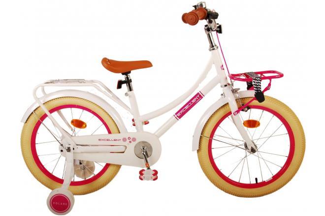 Volare Excellent 18 inch meisjesfiets in wit met handrem, terugtraprem, zijwieltjes, reflectoren, voordrager, snelbinders, zacht zadel, verstelbaar stuur en zadel, 95% afgemonteerd
