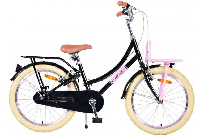 Volare Excellent Kinderfiets - Meisjes - 20 inch - Zwart - Twee handremmen - Praktische voordrager, in het frame geïntegreerde achterdrager, zacht, luxe zadel, verstelbaar zadel en stuur - Fitmarktnl