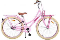 Roze meisjesfiets met 3 versnellingen, handrem, reflectoren, voordrager en achterdrager