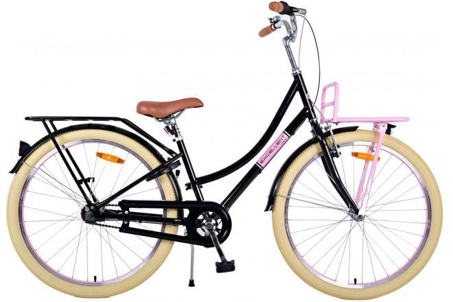 Volare Excellent 26 inch meisjesfiets in zwart met 3 versnellingen, handrem, terugtraprem, reflectoren, voordrager, achterdrager, verstelbaar zadel en stuur, veilige en comfortabele keuze voor elk meisje