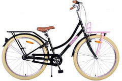 Volare Excellent 26 inch meisjesfiets in zwart met 3 versnellingen, handrem, terugtraprem, reflectoren, voordrager, achterdrager, verstelbaar zadel en stuur, veilige en comfortabele keuze voor elk meisje