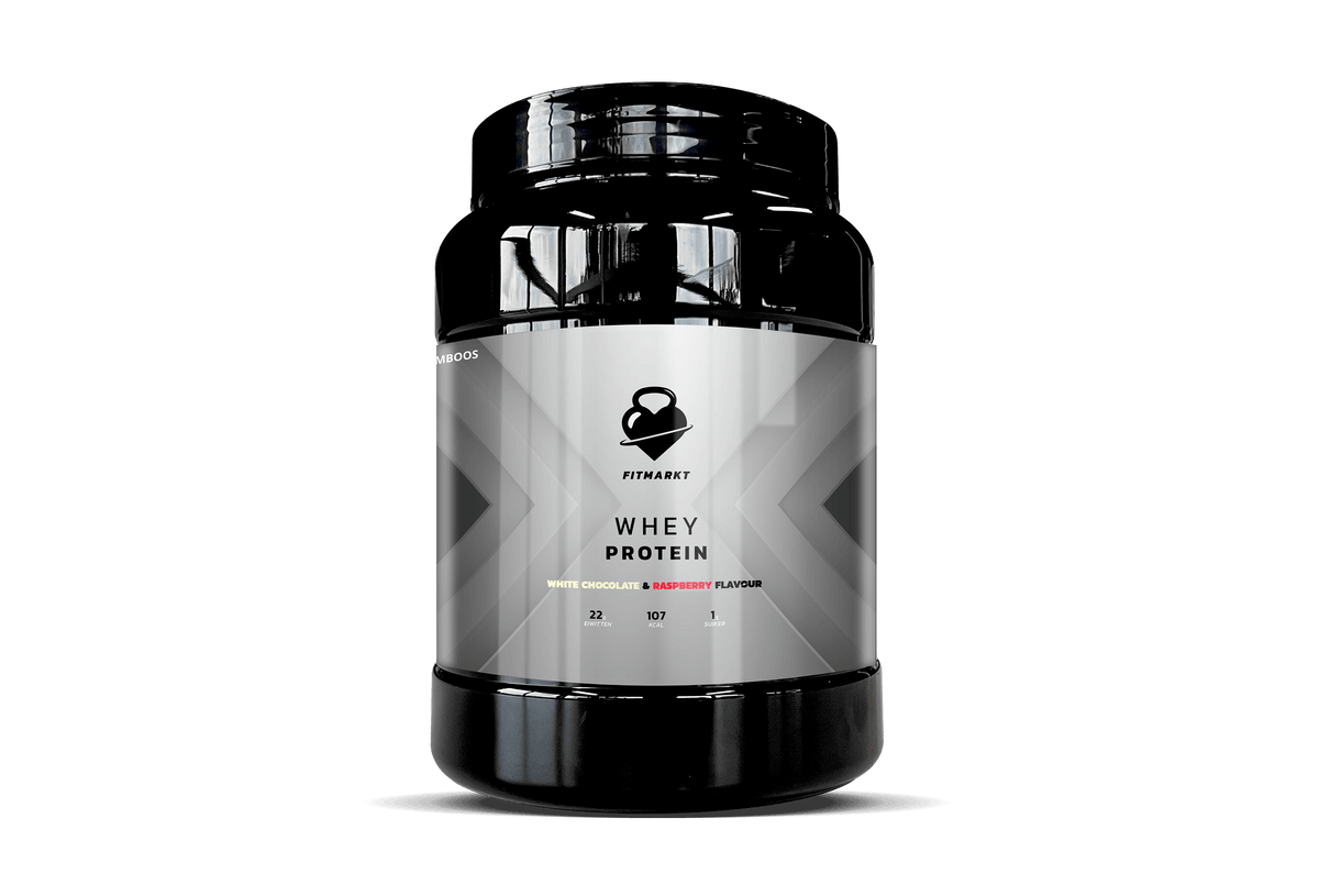Whey Protein Witte Chocola &amp; Framboos 1000g - Een Verfrissende Eiwitbron voor Spieropbouw en -herstel bij Fitmarktnl