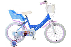 16 inch blauwe Frozen meisjesfiets met handremmen, verstelbaar zadel, en afneembare zijwieltjes