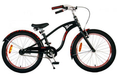 Mat zwarte jongensfiets 20 inch met handrem, terugtraprem en verstelbaar zadel