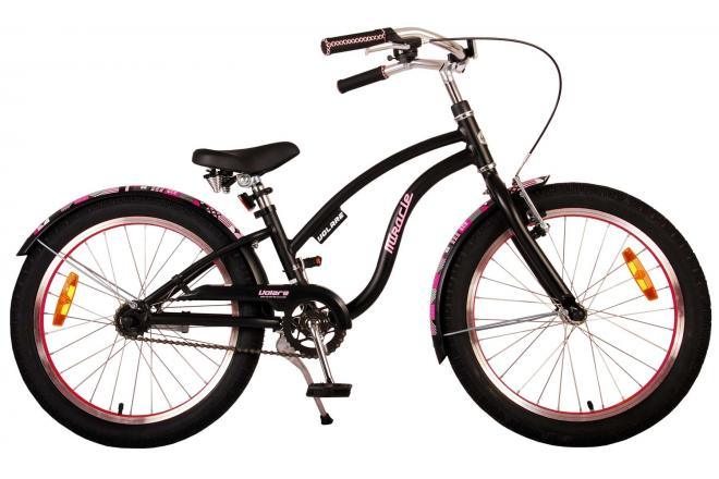Mat zwarte meisjesfiets van 20 inch met handrem, reflectoren en verstelbaar zadel
