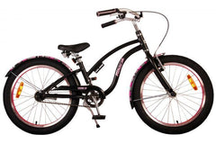 Mat zwarte meisjesfiets van 20 inch met handrem, reflectoren en verstelbaar zadel