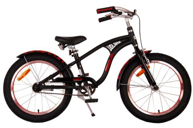 Mat zwarte jongensfiets van 18 inch met handrem en terugtraprem