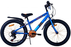 NERF Kinderfiets 20 Inch - Satijn blauwe jongensfiets met oranje accenten, brede fat tires, verstelbaar zadel en stuur, handremmen, reflectoren, en standaard