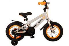 Volare Rocky 12 inch jongensfiets in grijs met handrem, zijwieltjes, en gesloten kettingkast