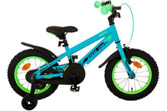 Volare Rocky Kinderfiets - Jongens - 14 inch - Groen -  voorzien van handrem, terugtraprem, gesloten kettingkast, afneembare zijwieltjes, luxe zacht zadel, strak frame, extra lange spatborden, inclusief montagemateriaal