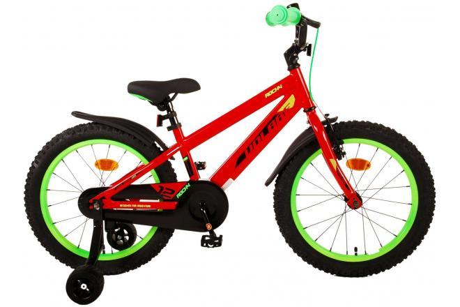 Rode Volare Rocky 18 inch jongensfiets met handrem, terugtraprem en gesloten kettingkast Reflectoren, bel, comfortabel zadel en extra lange spatborden