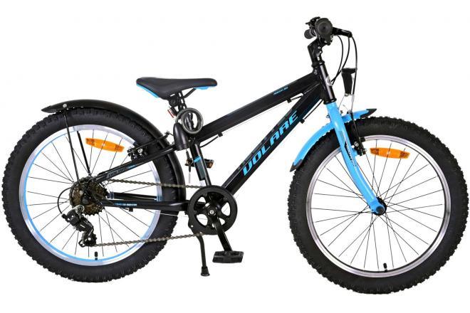 Volare Rocky Kinderfiets - 20 inch - Blauw Zwart - 85% afgemonteerd - 6 speed - Prime Collection - jongensfiets met handremmen, reflectoren, verlichting, slot, en verstelbaar stuur