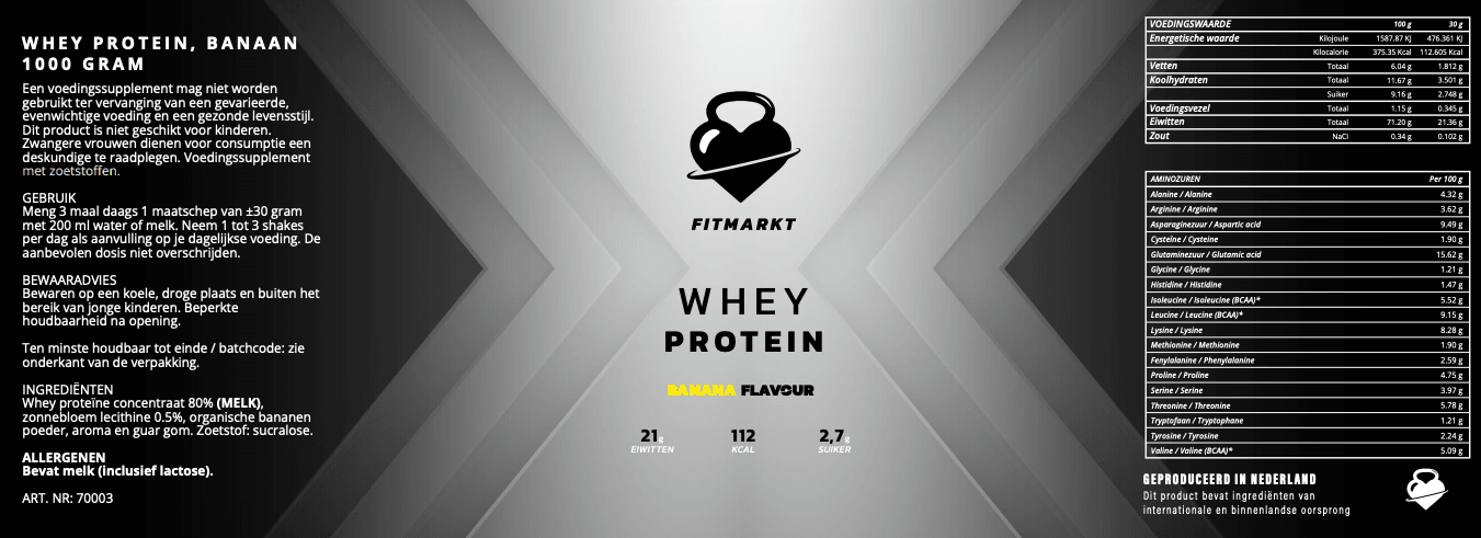 Hoogwaardige Whey Proteïne Banaan met snelle opname en lekkere bananensmaak