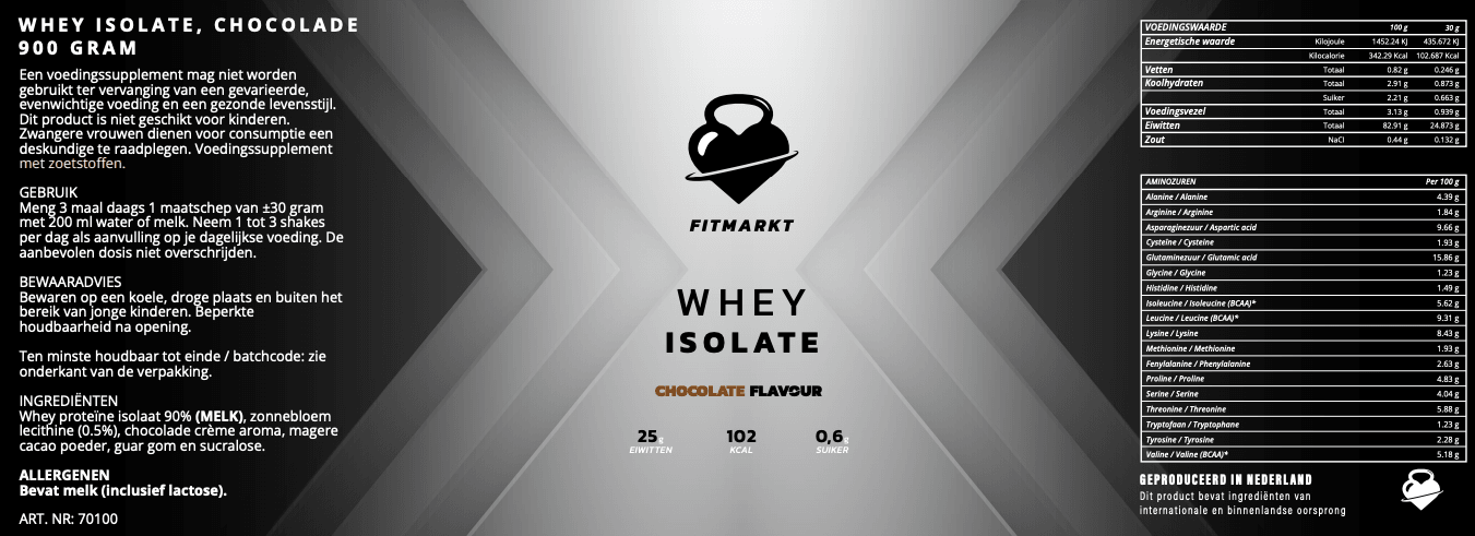 Premium Whey Isolate Chocola met meer dan 80% eiwitgehalte