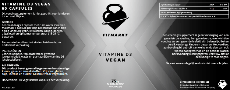 Fitmarkt Supplement for Immune System & Bone Health - Vegan-friendly